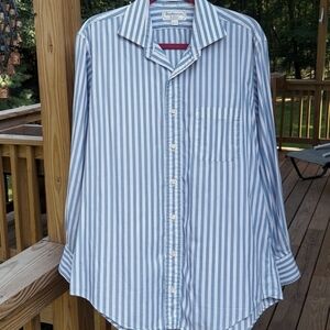 Vintage Burberry Men's Blue White Stripe Button Down L/S Shirt Sz 16 1/2" - 34